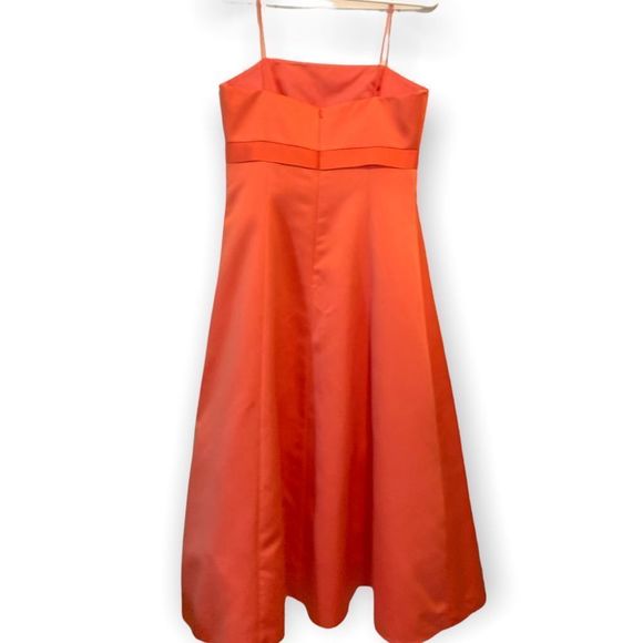 David”s Bridal Orange Satin Strapless Tea Length Prom Party Dress 6 - Picture 2 of 8